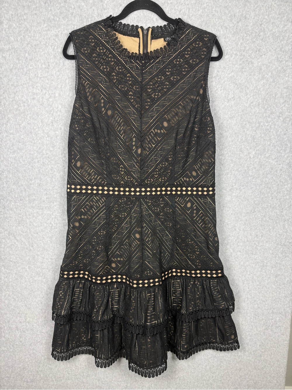 City Chic Black Lace Midi Dress with Nude Underlay